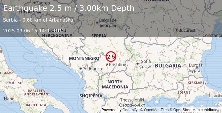 Earthquake SERBIA (2.5 m) (2025-09-06 15:14:01 UTC)