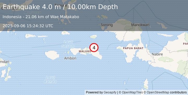 Earthquake CERAM SEA, INDONESIA (4.0 m) (2025-09-06 15:24:32 UTC)