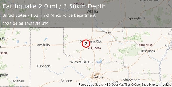 Earthquake OKLAHOMA (2.0 ml) (2025-09-06 15:52:54 UTC)