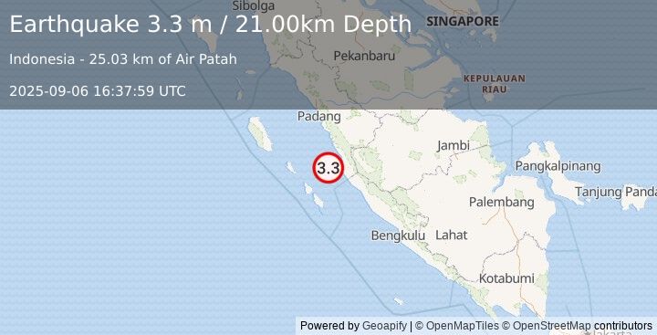 Earthquake KEP. MENTAWAI REGION, INDONESIA (3.3 m) (2025-09-06 16:37:59 UTC)