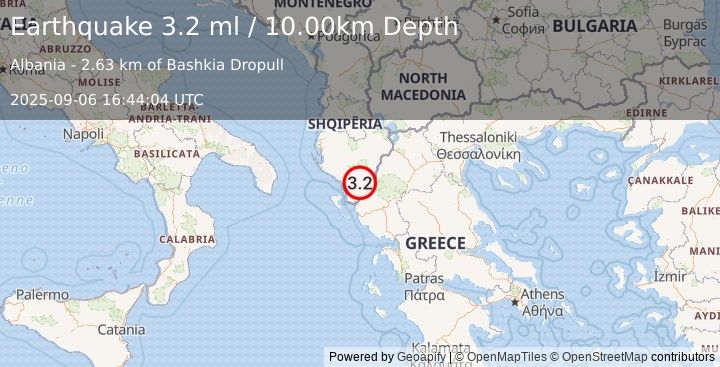 Earthquake ALBANIA (3.3 ml) (2025-09-06 16:44:06 UTC)