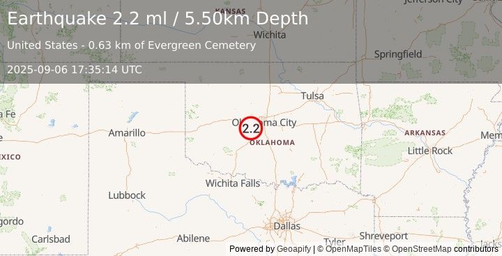 Earthquake OKLAHOMA (2.2 ml) (2025-09-06 17:35:14 UTC)