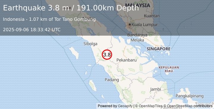 Earthquake NORTHERN SUMATRA, INDONESIA (3.8 m) (2025-09-06 18:33:42 UTC)