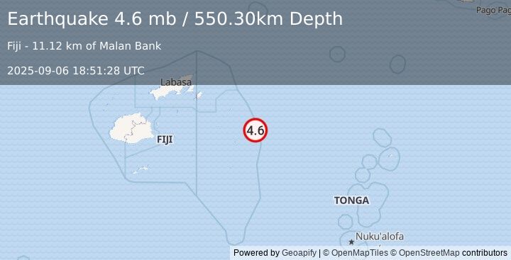 Earthquake FIJI REGION (4.6 mb) (2025-09-06 18:51:28 UTC)