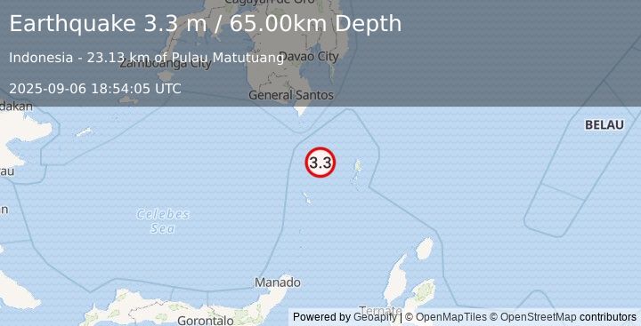 Earthquake KEPULAUAN SANGIHE, INDONESIA (3.3 m) (2025-09-06 18:54:05 UTC)