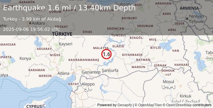 Earthquake EASTERN TURKEY (1.6 ml) (2025-09-06 19:56:02 UTC)