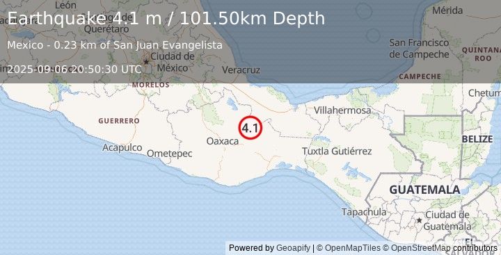 Earthquake OAXACA, MEXICO (4.1 m) (2025-09-06 20:50:30 UTC)