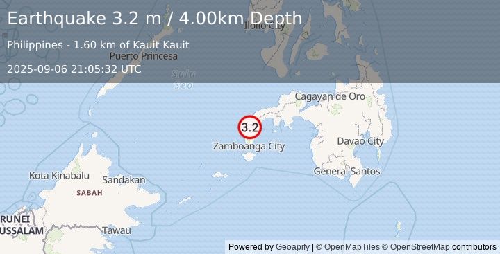 Earthquake MINDANAO, PHILIPPINES (3.2 m) (2025-09-06 21:05:32 UTC)