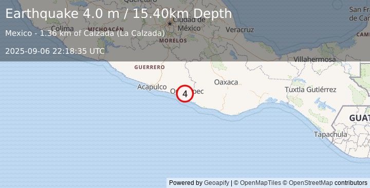 Earthquake GUERRERO, MEXICO (4.0 m) (2025-09-06 22:18:35 UTC)