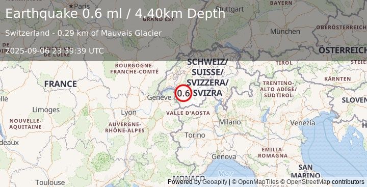 Earthquake SWITZERLAND (0.6 ml) (2025-09-06 23:39:39 UTC)