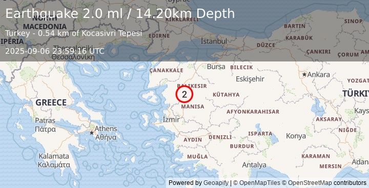 Earthquake WESTERN TURKEY (2.0 ml) (2025-09-06 23:59:16 UTC)