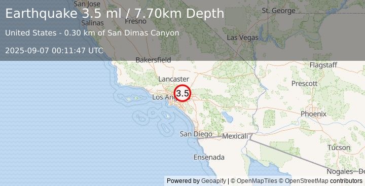Earthquake SOUTHERN CALIFORNIA (3.4 ml) (2025-09-07 00:11:46 UTC)