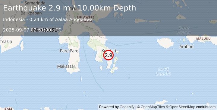 Earthquake SULAWESI, INDONESIA (2.9 m) (2025-09-07 00:51:00 UTC)