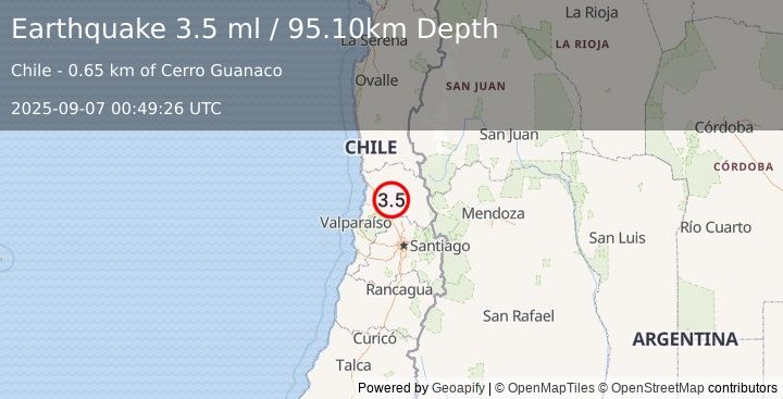 Earthquake VALPARAISO, CHILE (3.5 ml) (2025-09-07 00:49:26 UTC)