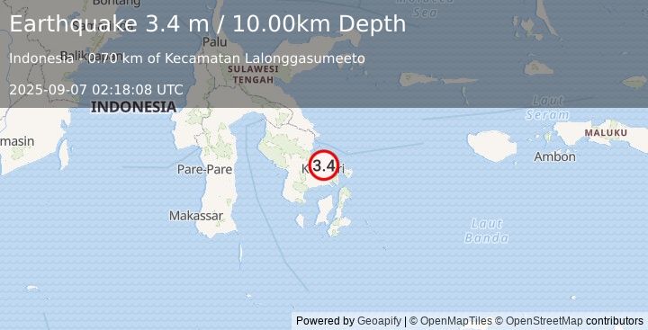 Earthquake SULAWESI, INDONESIA (3.4 m) (2025-09-07 02:18:08 UTC)