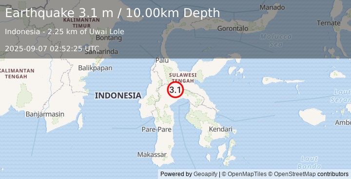 Earthquake SULAWESI, INDONESIA (3.1 m) (2025-09-07 02:52:25 UTC)