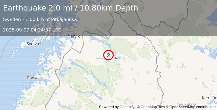 Earthquake SWEDEN (2.1 ml) (2025-09-07 04:24:35 UTC)