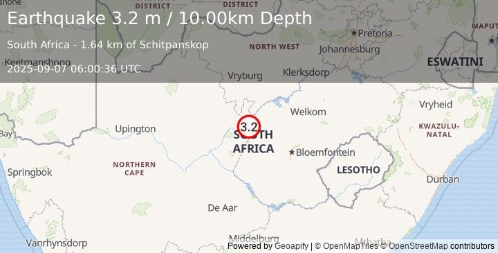 Earthquake SOUTH AFRICA (3.2 m) (2025-09-07 06:00:36 UTC)