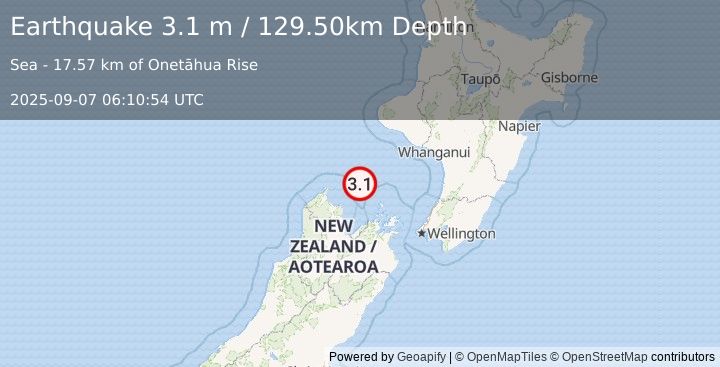 Earthquake COOK STRAIT, NEW ZEALAND (3.1 m) (2025-09-07 06:10:54 UTC)