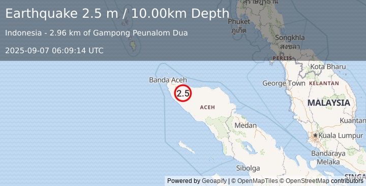 Earthquake NORTHERN SUMATRA, INDONESIA (2.5 m) (2025-09-07 06:09:14 UTC)