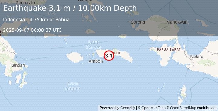 Earthquake SERAM, INDONESIA (3.1 m) (2025-09-07 06:08:37 UTC)