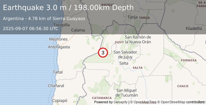Earthquake SALTA, ARGENTINA (3.0 m) (2025-09-07 06:56:30 UTC)