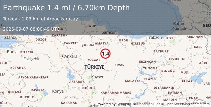Earthquake CENTRAL TURKEY (1.4 ml) (2025-09-07 08:00:49 UTC)