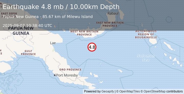 Earthquake NEW BRITAIN REGION, P.N.G. (4.8 mb) (2025-09-07 10:38:40 UTC)