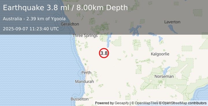Earthquake WESTERN AUSTRALIA (3.8 ml) (2025-09-07 11:23:40 UTC)