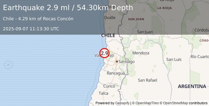 Earthquake OFFSHORE VALPARAISO, CHILE (2.9 ml) (2025-09-07 11:13:30 UTC)