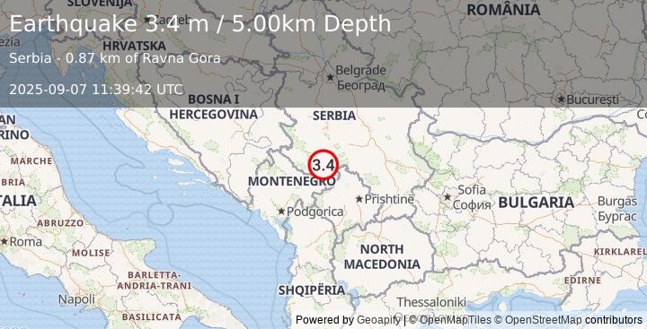 Earthquake SERBIA (3.4 m) (2025-09-07 11:39:42 UTC)