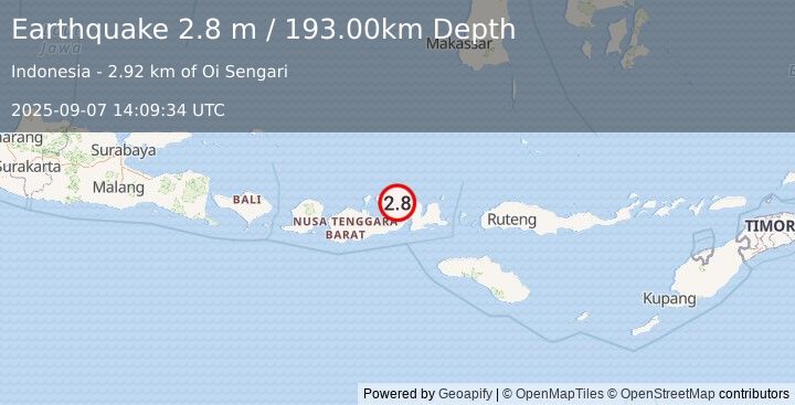 Earthquake SUMBAWA REGION, INDONESIA (2.8 m) (2025-09-07 14:09:34 UTC)