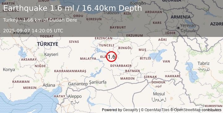 Earthquake EASTERN TURKEY (1.6 ml) (2025-09-07 14:20:05 UTC)