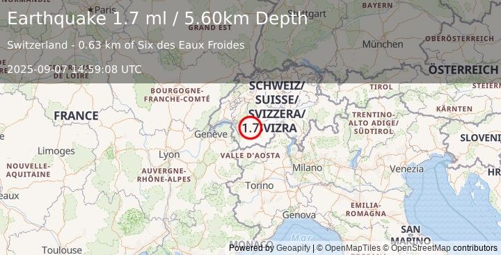Earthquake SWITZERLAND (1.7 ml) (2025-09-07 14:59:08 UTC)