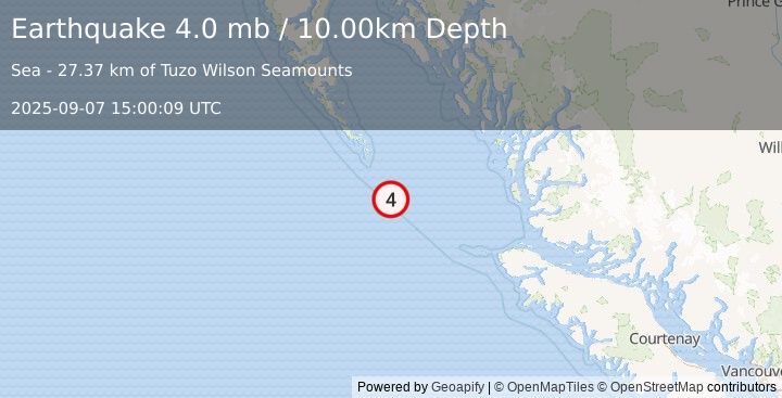 Earthquake HAIDA GWAII REGION (4.0 mb) (2025-09-07 15:00:09 UTC)