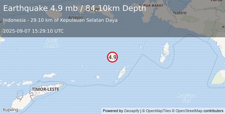 Earthquake BANDA SEA (4.9 mb) (2025-09-07 15:29:10 UTC)