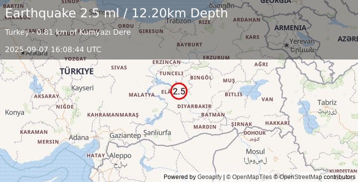 Earthquake EASTERN TURKEY (2.5 ml) (2025-09-07 16:08:44 UTC)
