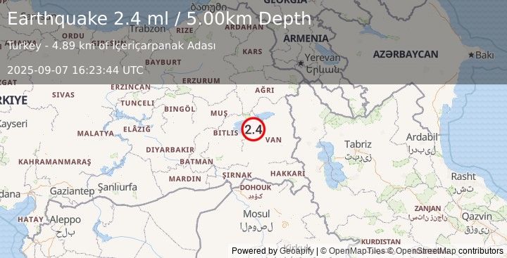 Earthquake EASTERN TURKEY (2.4 ml) (2025-09-07 16:23:44 UTC)