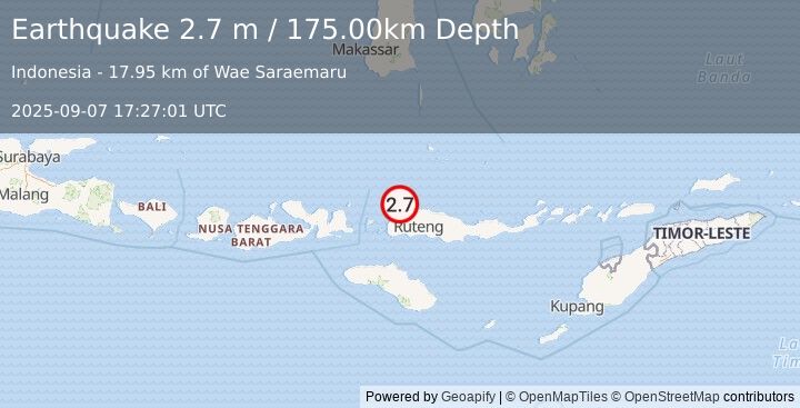 Earthquake FLORES REGION, INDONESIA (2.7 m) (2025-09-07 17:27:01 UTC)