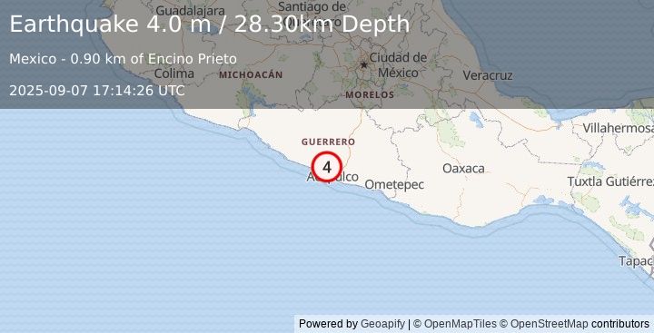 Earthquake GUERRERO, MEXICO (4.0 m) (2025-09-07 17:14:26 UTC)