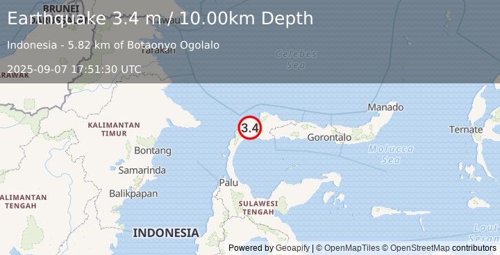 Earthquake MINAHASA, SULAWESI, INDONESIA (3.4 m) (2025-09-07 17:51:30 UTC)