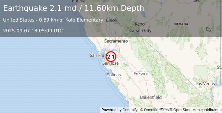 Earthquake SAN FRANCISCO BAY AREA, CALIF. (2.1 md) (2025-09-07 18:05:09 UTC)