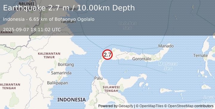 Earthquake MINAHASA, SULAWESI, INDONESIA (2.7 m) (2025-09-07 18:11:02 UTC)