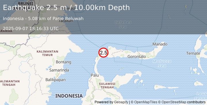 Earthquake MINAHASA, SULAWESI, INDONESIA (2.5 m) (2025-09-07 18:16:33 UTC)