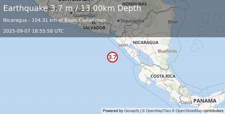 Earthquake NEAR COAST OF NICARAGUA (3.7 m) (2025-09-07 18:55:58 UTC)
