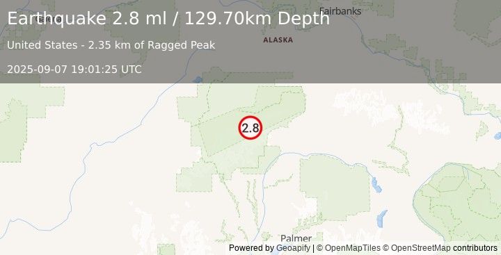 Earthquake CENTRAL ALASKA (2.8 ml) (2025-09-07 19:01:25 UTC)