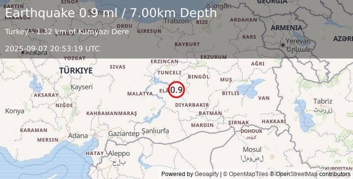 Earthquake EASTERN TURKEY (0.9 ml) (2025-09-07 20:53:19 UTC)