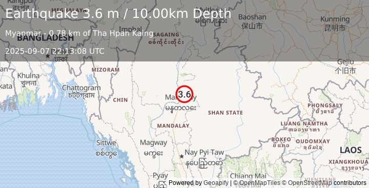 Earthquake MYANMAR (3.6 m) (2025-09-07 22:13:08 UTC)