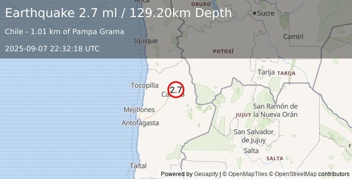 Earthquake ANTOFAGASTA, CHILE (2.7 ml) (2025-09-07 22:32:18 UTC)