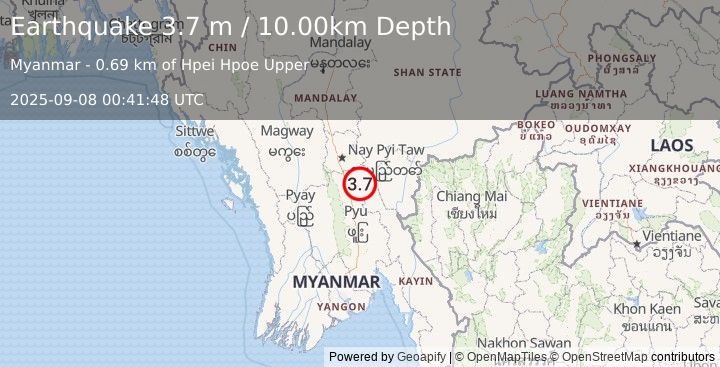 Earthquake MYANMAR (3.7 m) (2025-09-08 00:41:48 UTC)